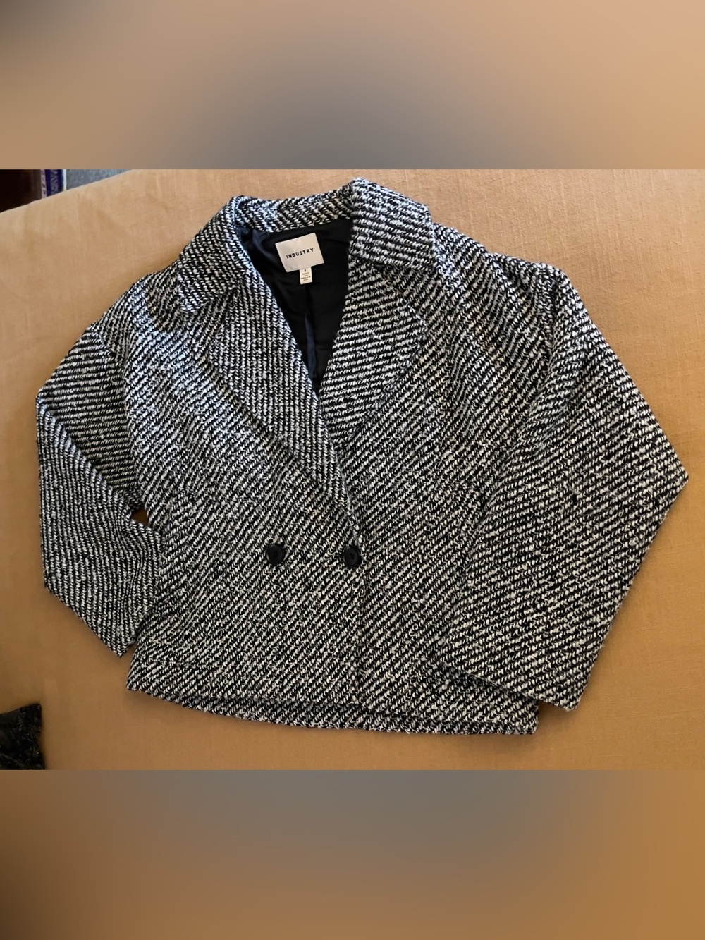 Anthropologie Black & White Tweed Double-Breasted Peacoat